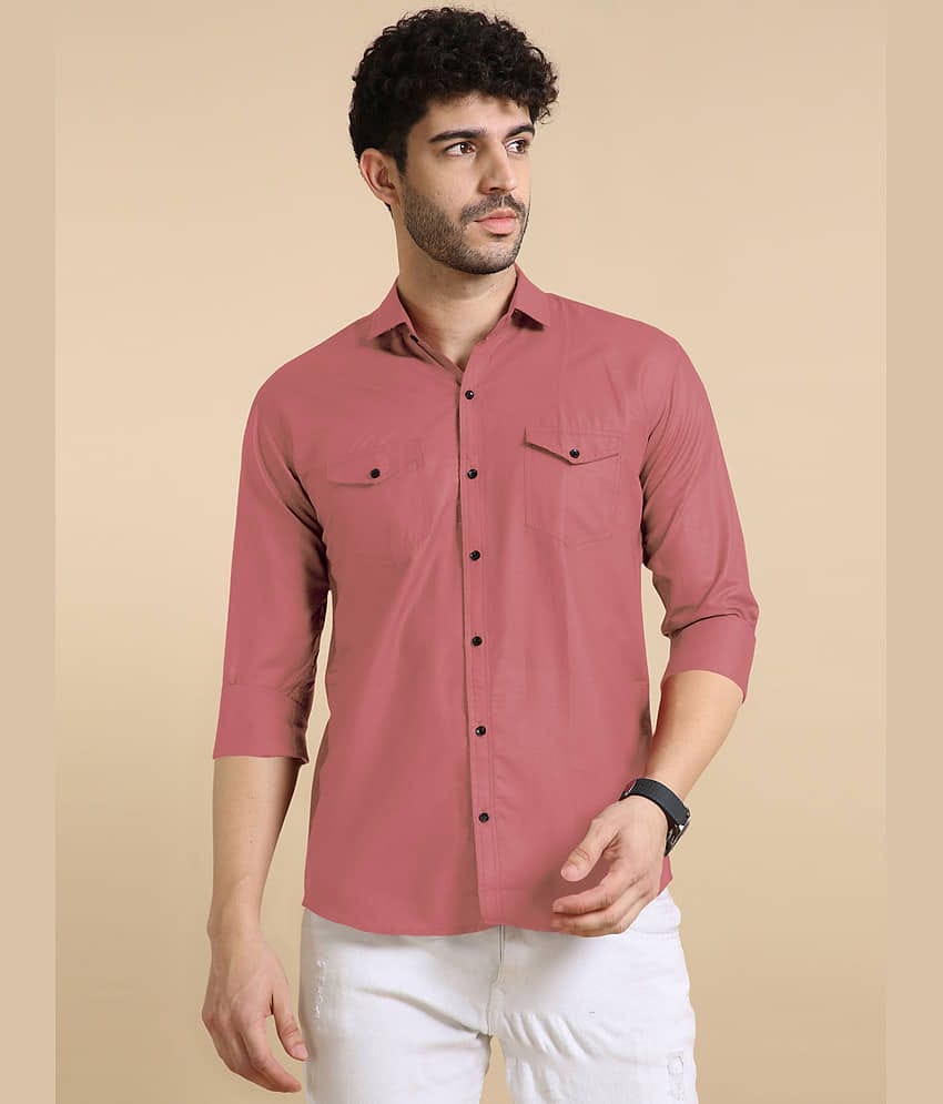 VTEXX Cotton Blend Regular Fit Solids Full Sleeves Men's Casual Shirt - Peach ( Pack of 1 )