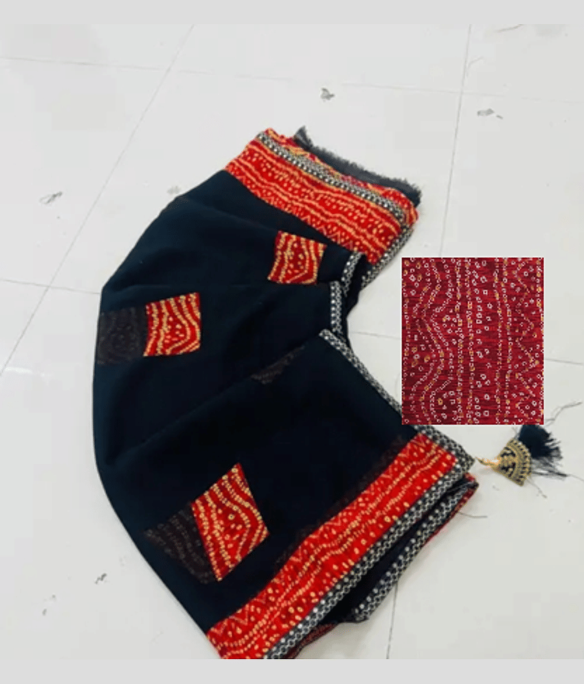 Gullak Georgette Embellished Bandhani Sarees With Unstitched Blouse Piece ( Navy Blue )