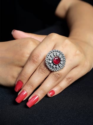 Ring with Red Stone | 925 Silver-925 Pure Silver