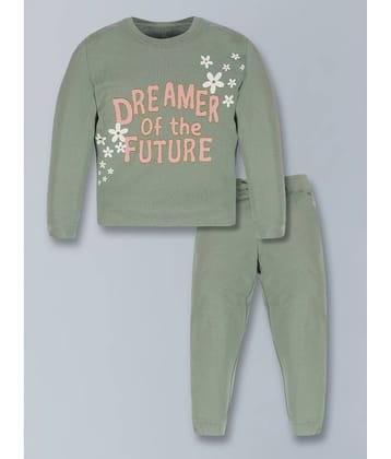 PLUM TREE Pack of 1 Girls Cotton Blend Sweatshirt With Joggers ( Green )