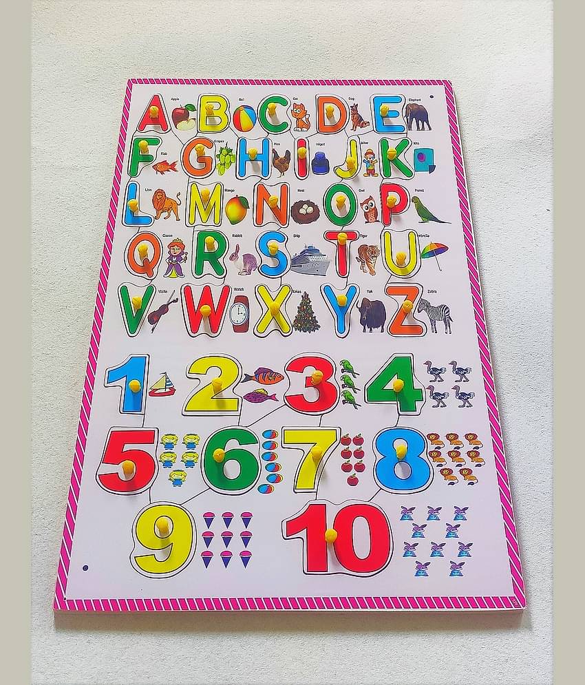 AALPHABET & Number LEARNING PUZZLE Tray With Knobs & Pictures
