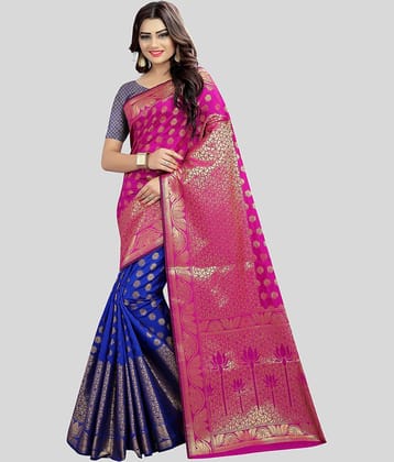 Gazal Fashions Banarasi Silk Embellished Saree With Unstitched Blouse Piece ( Black )