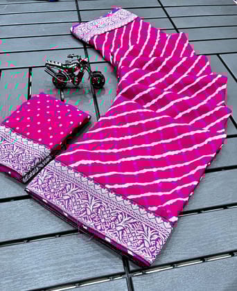 GEORGETTE RUNNING ZARI BORDER LEHRIYA PRINT WITH LACE