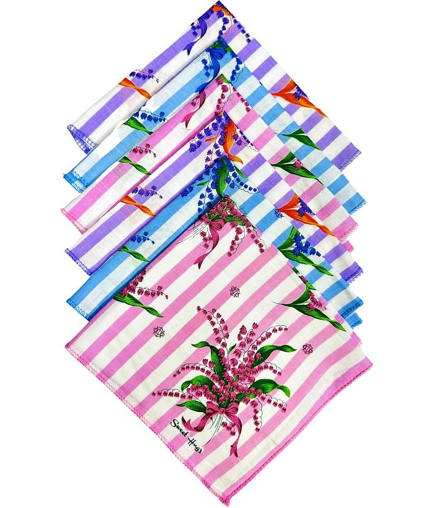 royal mart Premium Cotton Handkerchief 11*11 – Soft Prints for Women/Girl/Design Will Vary Multicolor Handkerchief (Pack of 6)