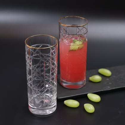 Crystal Handmade Diamond Cut Glass with Gold Rim - Set of 2-Cocktail Glass