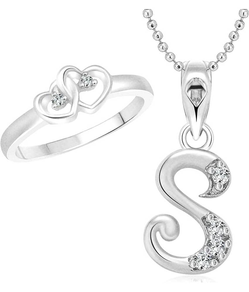 Vighnaharta Silver Alloy Dual Heart Ring With Pendant
