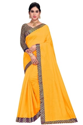Generic Women's Chanderi Cotton Lace Border Saree With Blouse (Gold, 5-6  Mtr)