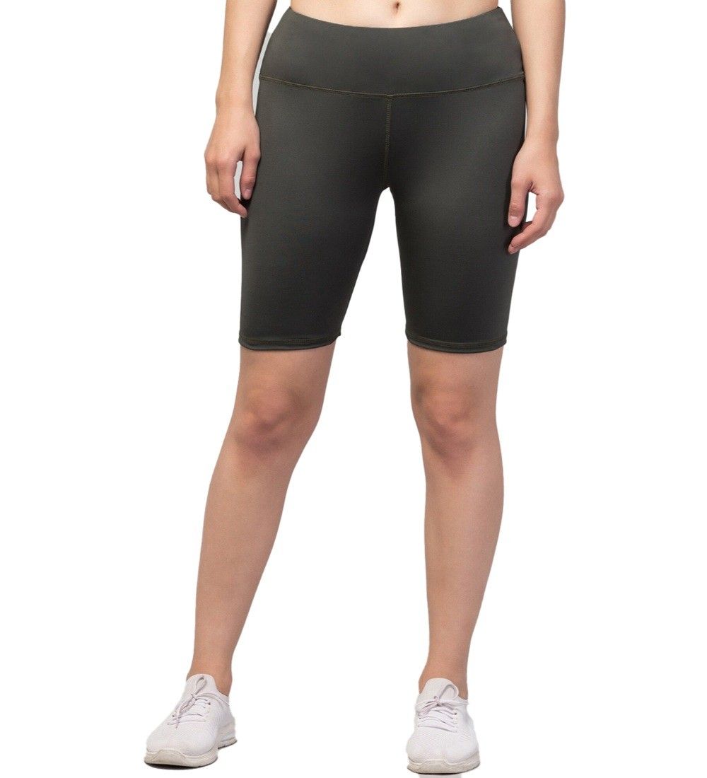 Womens Polyester Solid Above Knee High-Rise Shorts Size L (Green)