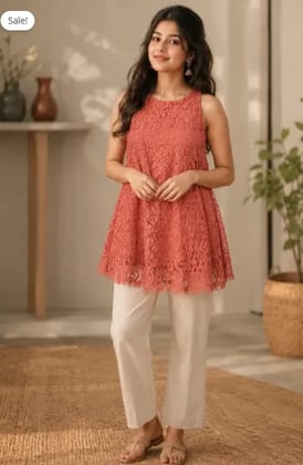 Coral Lace Sleeveless Tunic Top Coral Lace Sleeveless Tunic Top