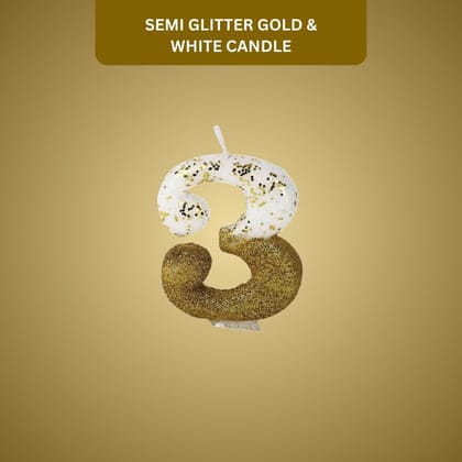 Number 3 Semi Glitter Gold & White Candle - 1PC