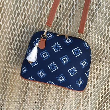 Fioni - Blue Square Bandhani -D Shape Sling Bag
