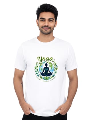 International Yoga Day Connect Balance Harmony Meditation Polyester Round Neck T-Shirt 140 GSM White