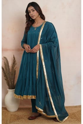 Teal Green Layered Anarkali set of 3-XS