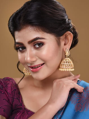 Gold Plated White AD studded handcrafted Dome shaped Jhumkas