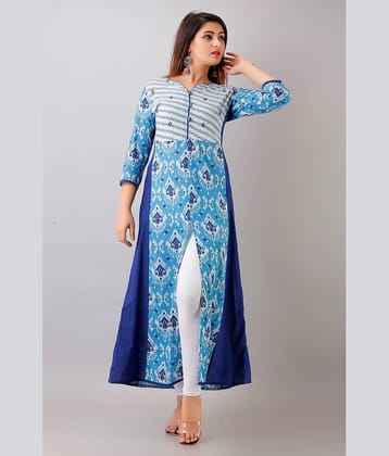 SVARCHI - Blue Cotton Women's Front Slit Kurti ( Pack of 1 )