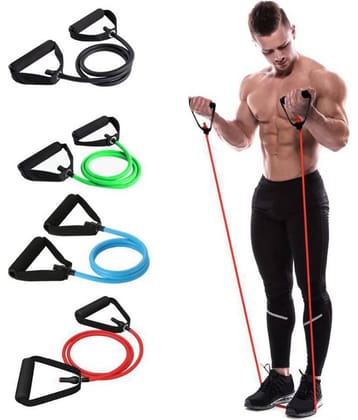Single Toning Resistance Tube Pull Rope Exercise Band for Stretching, Workout, Home Gym and Toning with Grip D Shaped Foam Handles for Men and Women