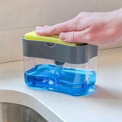 Stylish Modern Blue Kitchen Soap Dispenser with Convenient Sponge Holder - Perfect for Organizing Your Kitchen and Enhancing Decor