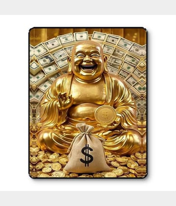 Livin'luxe Golden Laughing Buddha Money Wall Art Black Frame Sparkle Laminated Vastu Decor for Wealth Zone