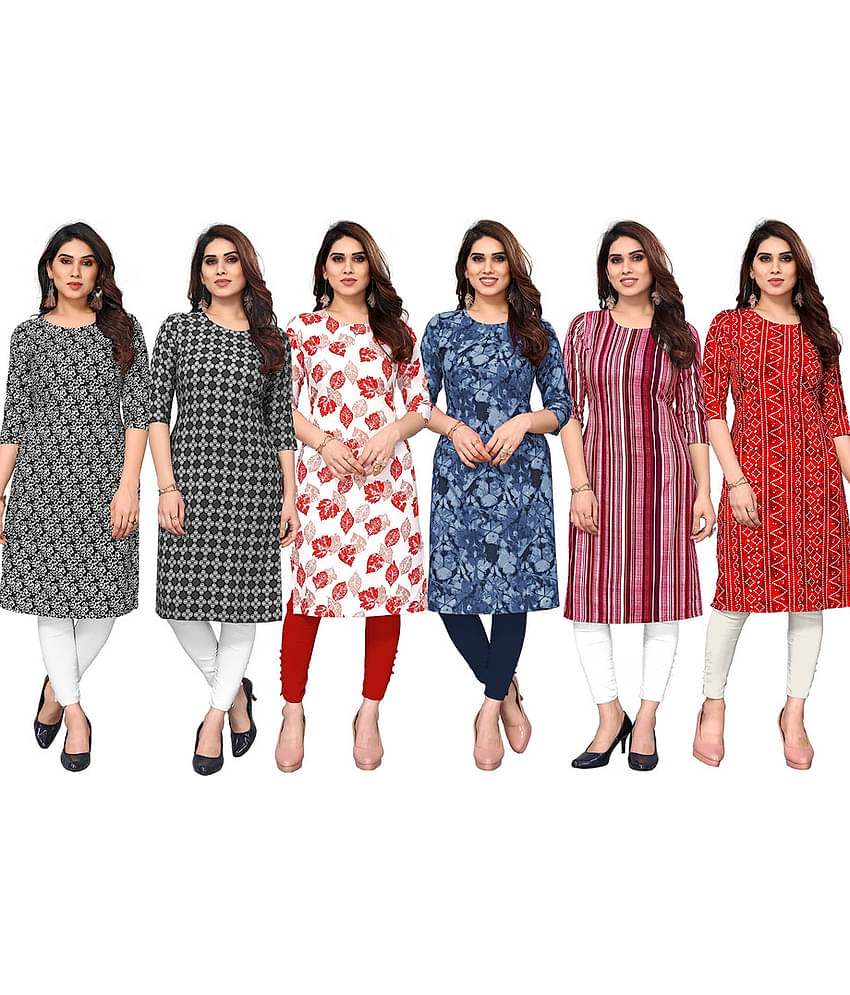 KETAKI FASHION Crepe Printed Straight Women's Kurti - Multicolor3 ( Pack of 6 )