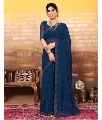 Satrani Georgette Embellished Saree With Unstitched Blouse Piece ( Teal )