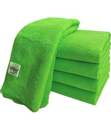 SOFTSPUN Microfiber Cleaning Cloths, 5pcs 40x40cms 340GSM Green! Highly Absorbent, Lint and Streak Free, Multi -Purpose Wash Cloth for Kitchen, Car, Window, Stainless Steel, silverware.