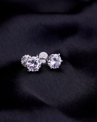 Single White Stud Screw Earrings-White / Rhodium