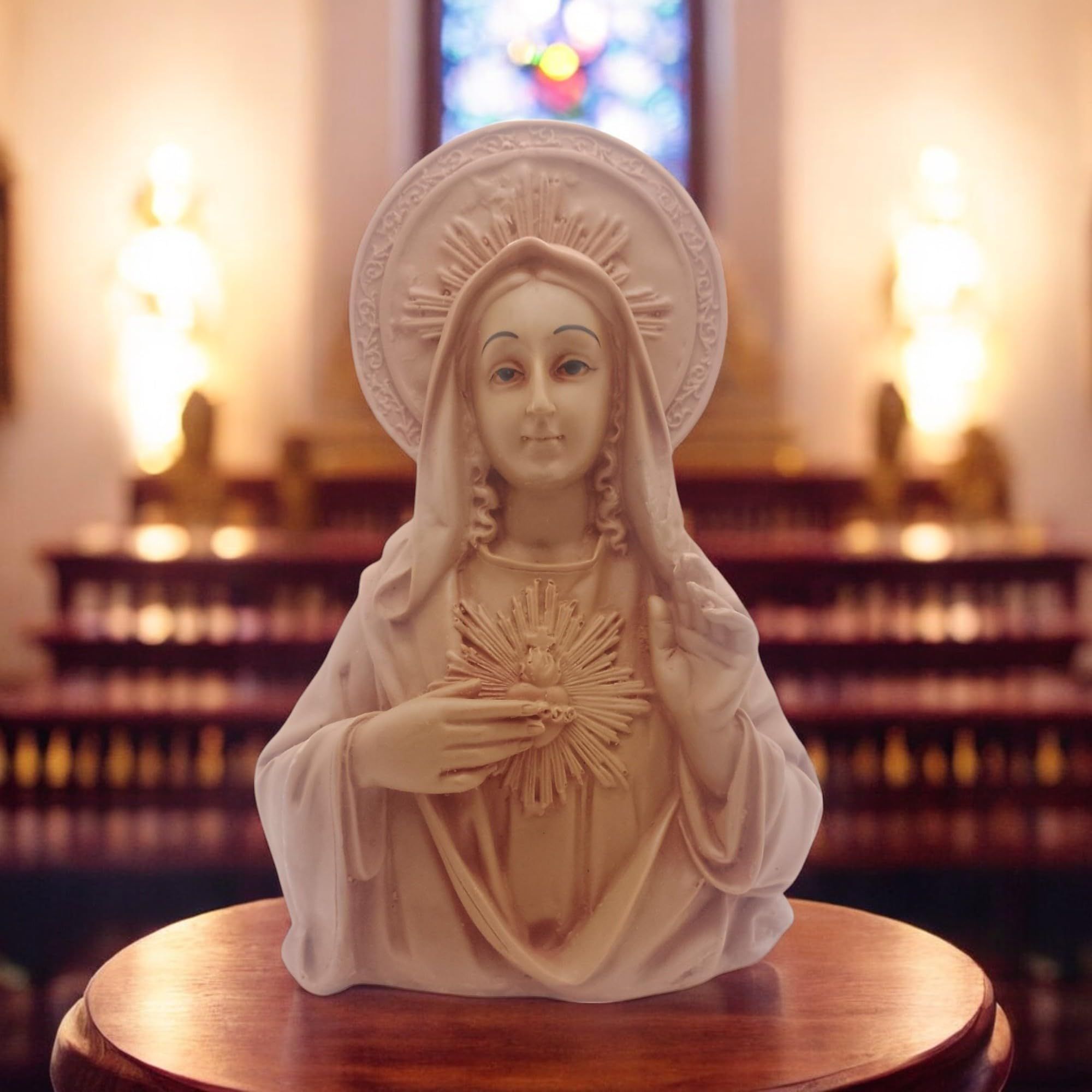 AMS Mother Mary Sacred Heart Handcrafted Statue Devotional Catholic Idol for Home, Prayer Room, Altar & Office Christian Religious Decor Holy Sculpture 21 CM