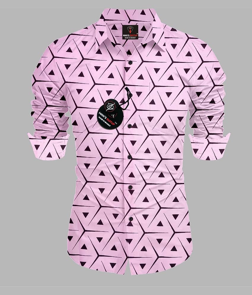 MAN'S SUITUP Viscose Regular Fit Printed Full Sleeves Men's Casual Shirt - Pink ( Pack of 1 )
