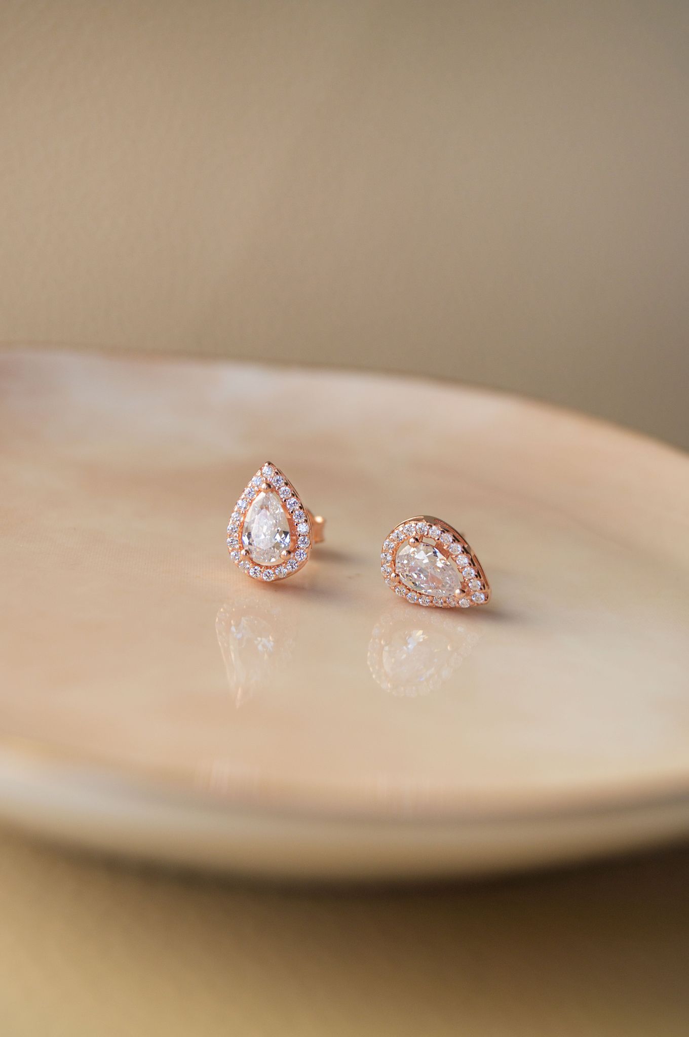 Trendy Dual Layered Solitaire Rose Gold Plated Sterling Silver Stud Earrings-Rose