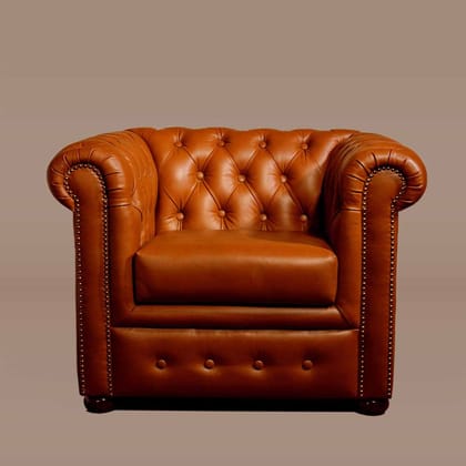 Chesterfield Leather Single Seater Sofa Tan-Tan