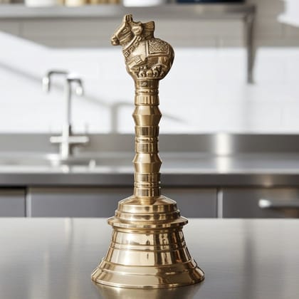 Brass Pooja Hand Bell, Nandi Ghanti, Height : 6.1 Inch (FMAS681 G)