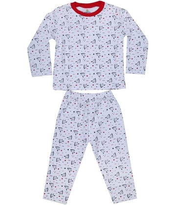 KABOOS Pack of 1 Boys 100% Cotton Nightsuit Set ( White )