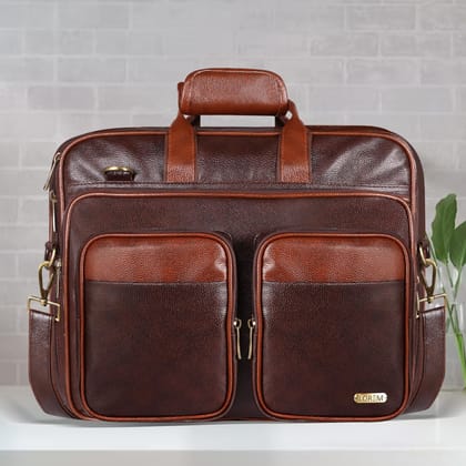 LOREM Black & Tan Color PVC Coated Fabric 28L Laptop Messenger Bag For Men BG95