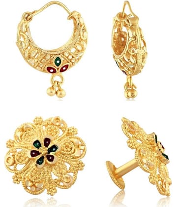 Vighnaharta Traditional South Trend Alloy 1gm Gold Plated Earring Combo set.