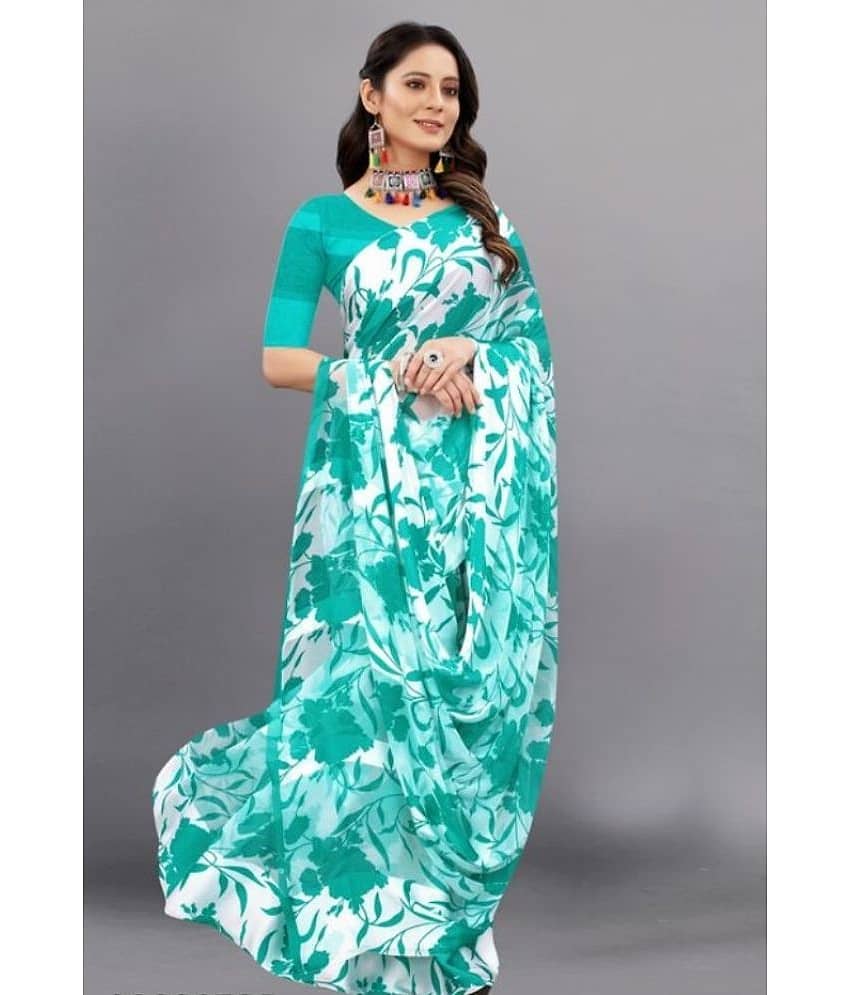 Sanjana Silks Georgette Printed Saree With Unstitched Blouse Piece ( SkyBlue )
