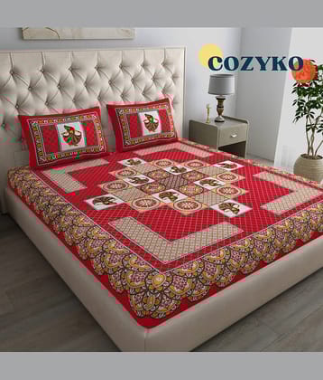 COZYKO Cotton 1 Double Bedsheet with 2 Pillow Covers ( Red )