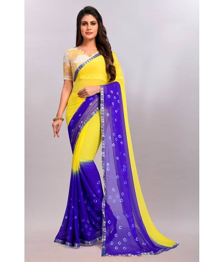 Aika Chiffon Printed Saree With Unstitched Blouse Piece ( Yellow )
