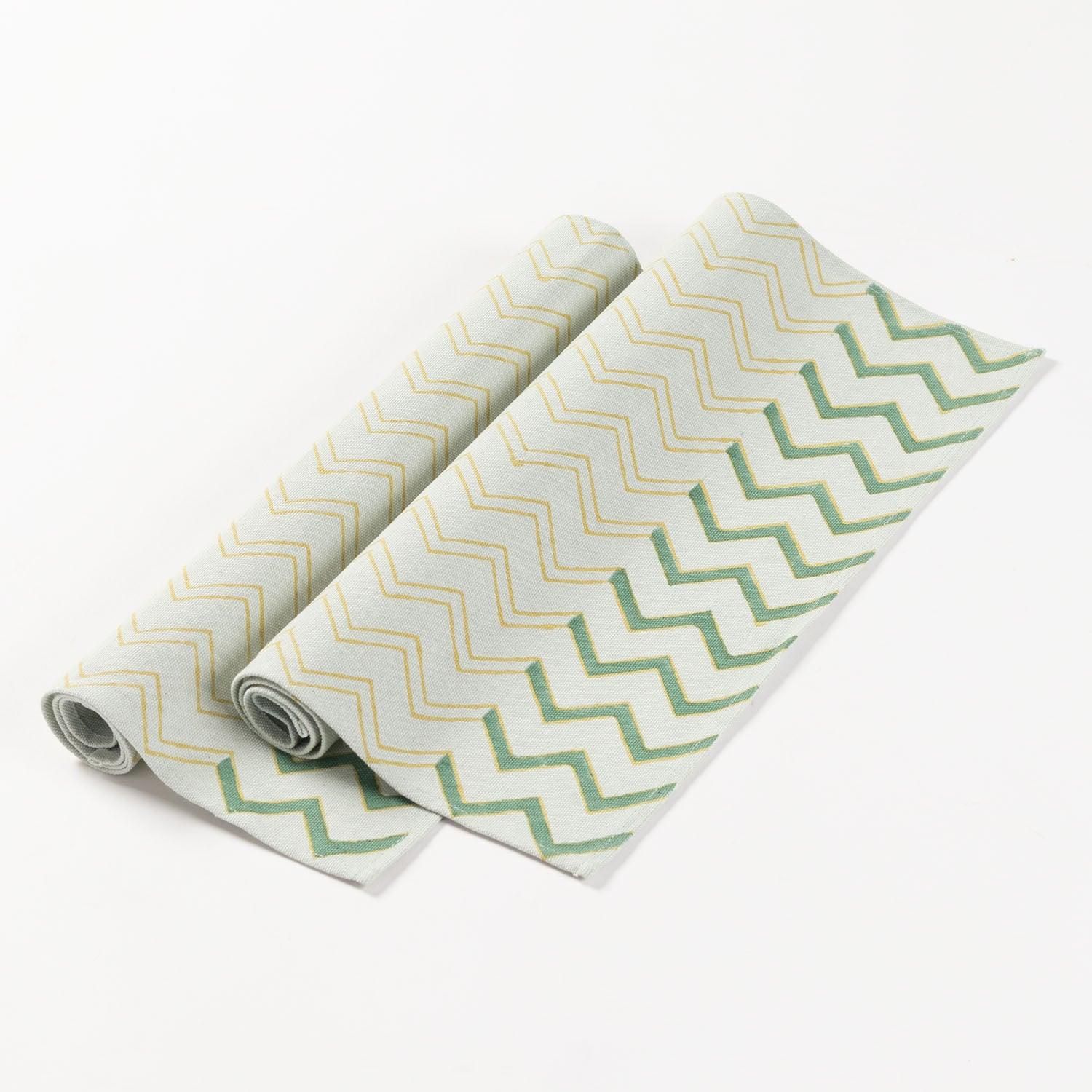 Eyaas Block-Printed Cotton Canvas Table Mats in Grey with Yellow Chevron  Set of 2 (13 x 18 Inches Each)