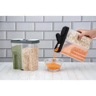 Pack of 1 Airtight Transparent Plastic Food Storage Container with 2 Sections, 2500ml for Kitchen & Fridge