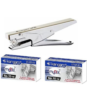 Kangaro Desk Essentials HP-45 All Metal Stapler | 24/6 Stainless Steel Staple Pins (2000 pcs) | Quick Loading Mechanism | Sturdy & Durable for Long Time Use | Color - Grey | Combo Pack