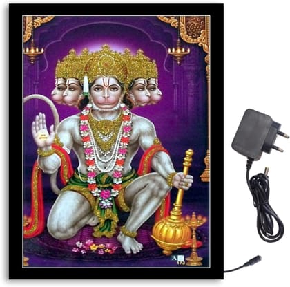 NOKKES Panchmukhi Hanuman Ji Light Photo Frame 8X10 inch Led Light photo Frame With Light Adaptor Led Light Photo Frame Black Color Photo Frame_AQW249