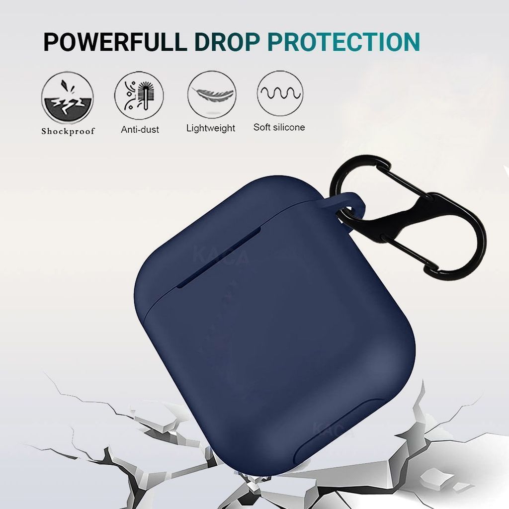 LIRAMARK Silicone Soft Case Cover with Buckle for AirPods 1 & 2, Apple airpods 1st and 2nd Generation case (Midnight Blue)