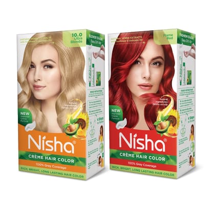 Nisha Creme Hair Color Combo, Pack of 2 Ultra Blonde & Flame Red