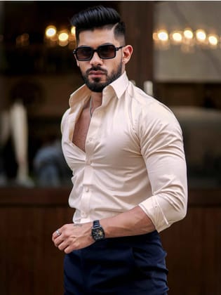 LIGHT CREAM IMPORTED LYCRA SHIRT-XXL-46