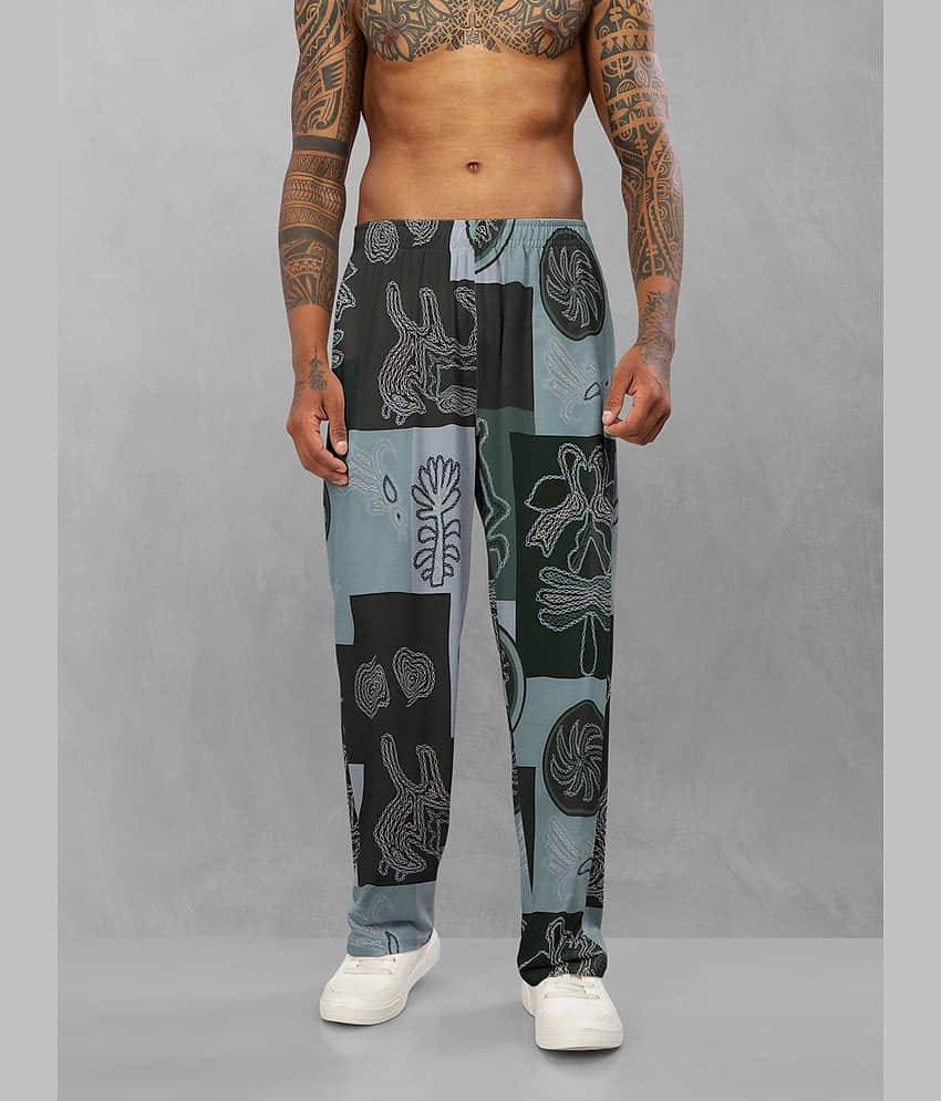 BULLMER Trendy Printed Cotton Blend Relaxed Fit Active/Casual Travel Wear Trackpants/Lowers for Men_Bluish Grey