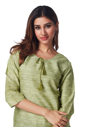 Printed cotton Kurta with stylish Dori-GREEN / M