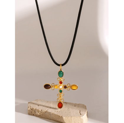 Cross Multicolor Cord Necklace