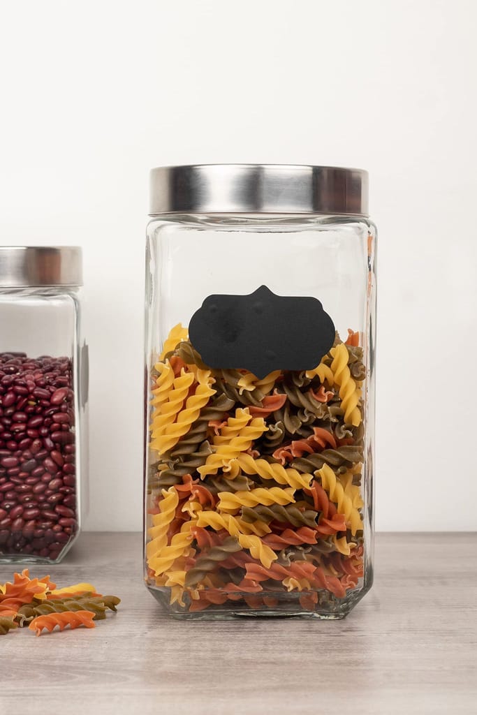 Femora Glass Cuboid Kitchen Storage Jar, 1000ML, Set of 4, Free Replacement of Lids