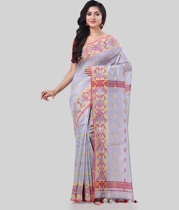 Desh Bidesh Cotton Silk Self Design Saree With Unstitched Blouse Piece ( Silver )