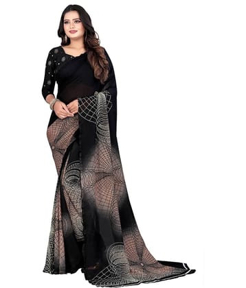 LEELAVATI Georgette Printed Saree With Unstitched Blouse Piece ( Black )
